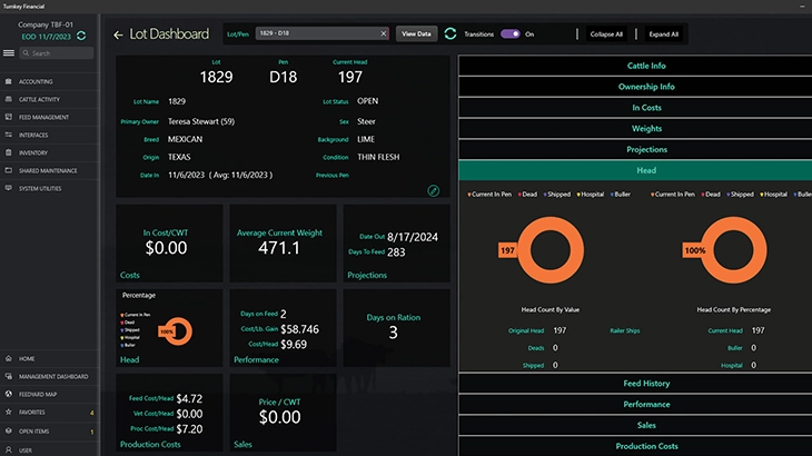 Turnkey Financial screen showing general ledger information