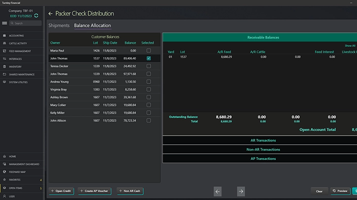 Turnkey Financial screen showing packer checks